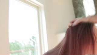 With two hands stroking Karlie Montana blows his big boner