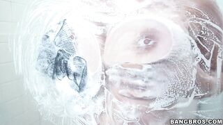 Kayla West soaping her large natural boobs