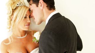 Sexy bride Tasha Reign kissing on her own wedding