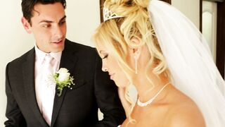 Sexy bride Tasha Reign kissing on her own wedding