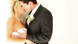 Sexy bride Tasha Reign kissing on her own wedding