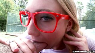 AJ Applegate throat fucks herself outdoors