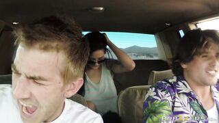Hitchhiking slut Katrina Jade spotted by two horny studs