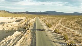 Hitchhiking slut Katrina Jade spotted by two horny studs