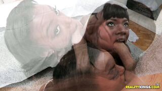 Ana Foxxx and Tiffany Taylor giving him double blowjob