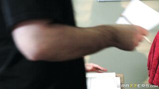 Leigh Darby flashing her cleavage right in front of her student