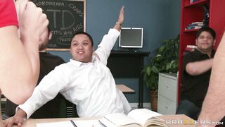 Laura Bentley demonstrates parts of her vagina in the classroom