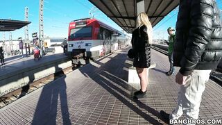 Kyra Hot showing her tits while waiting her train