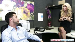 Kayla Kayden teasing her boss at work as she showing him her juggs
