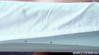 Hiding under the table, Richelle Ryan takes a creamy facial